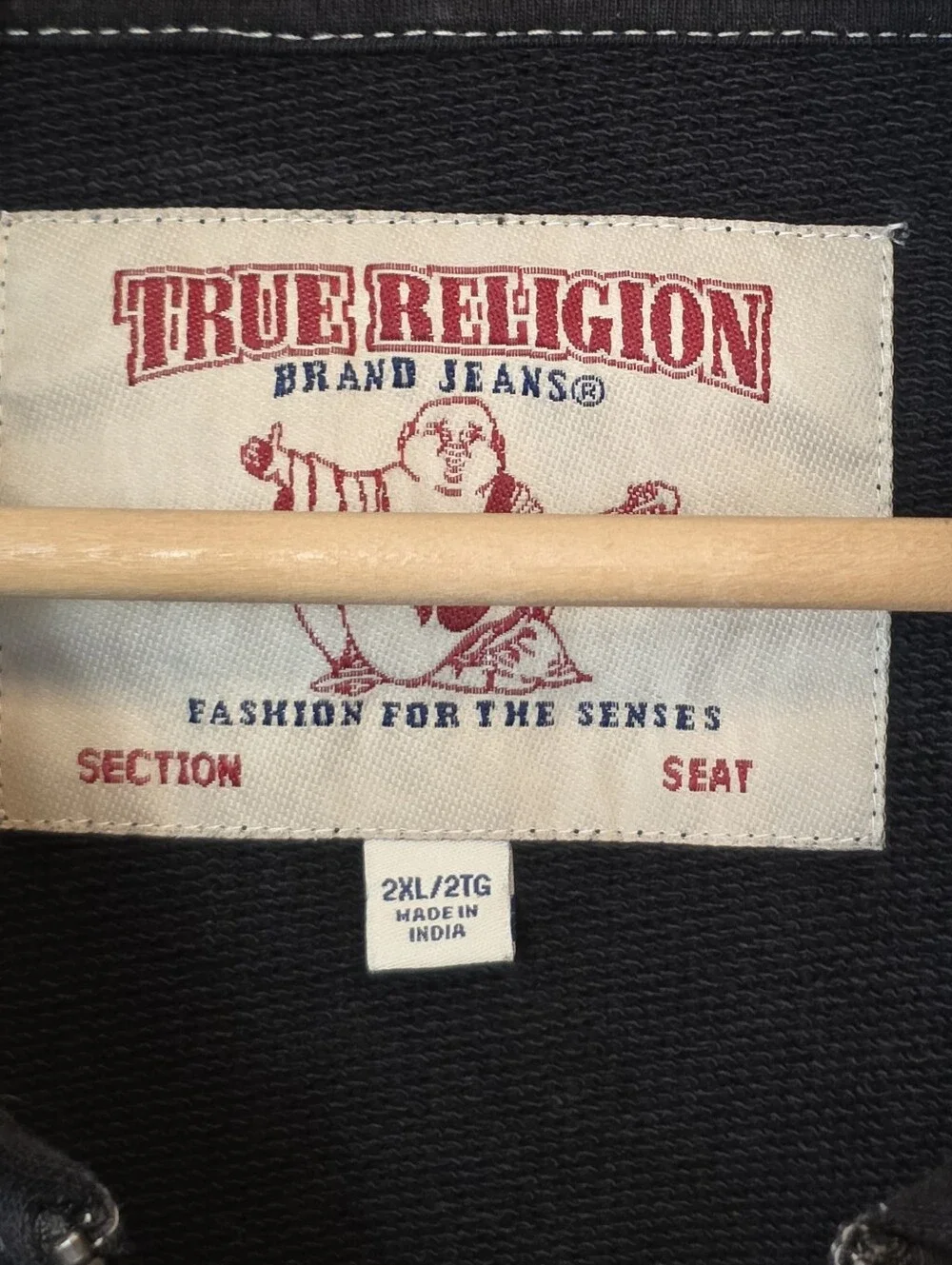 True Religion Black/White Full Zip Men's Hoodie 2XL